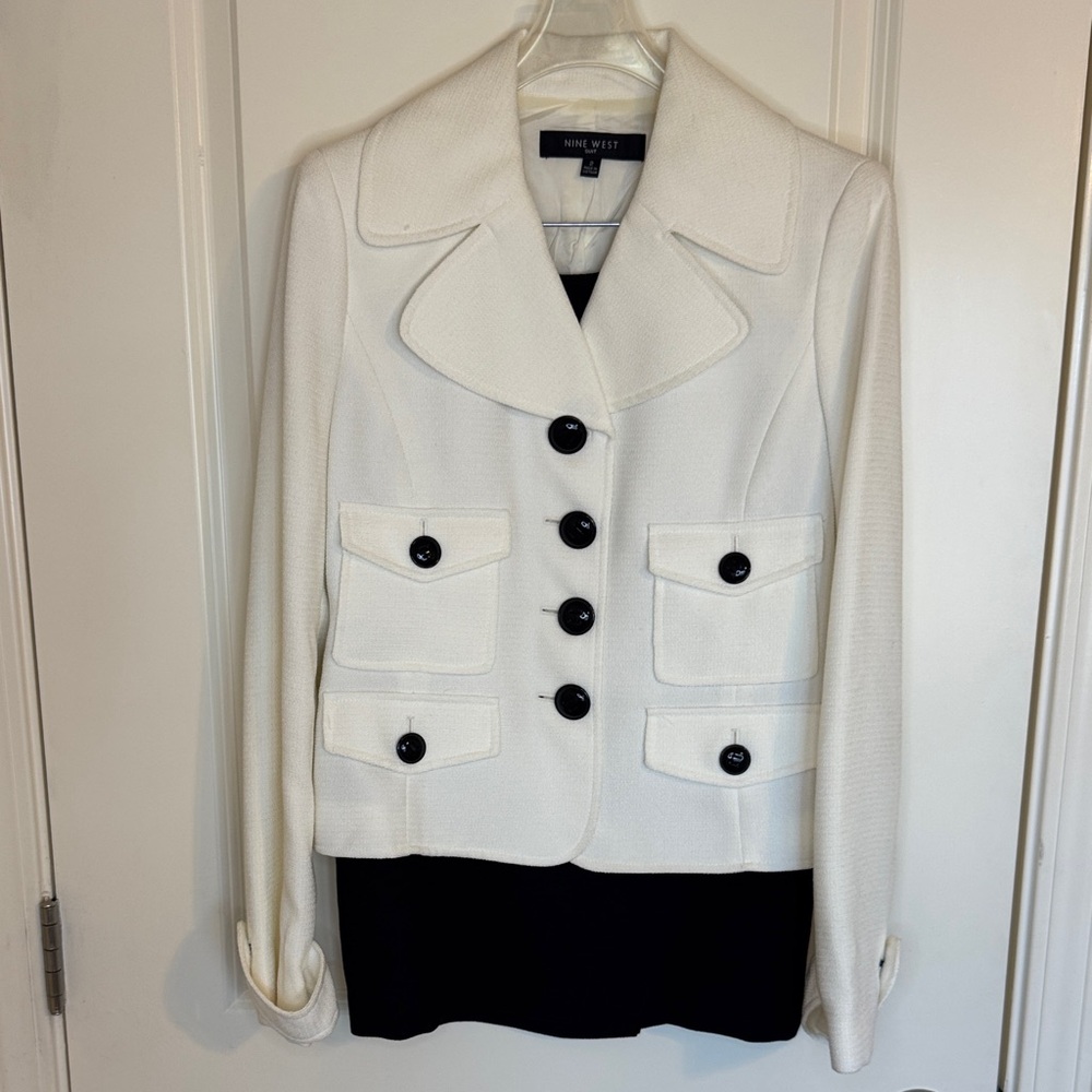 Nine West Ivory Blazer with Black Buttons and Skirt